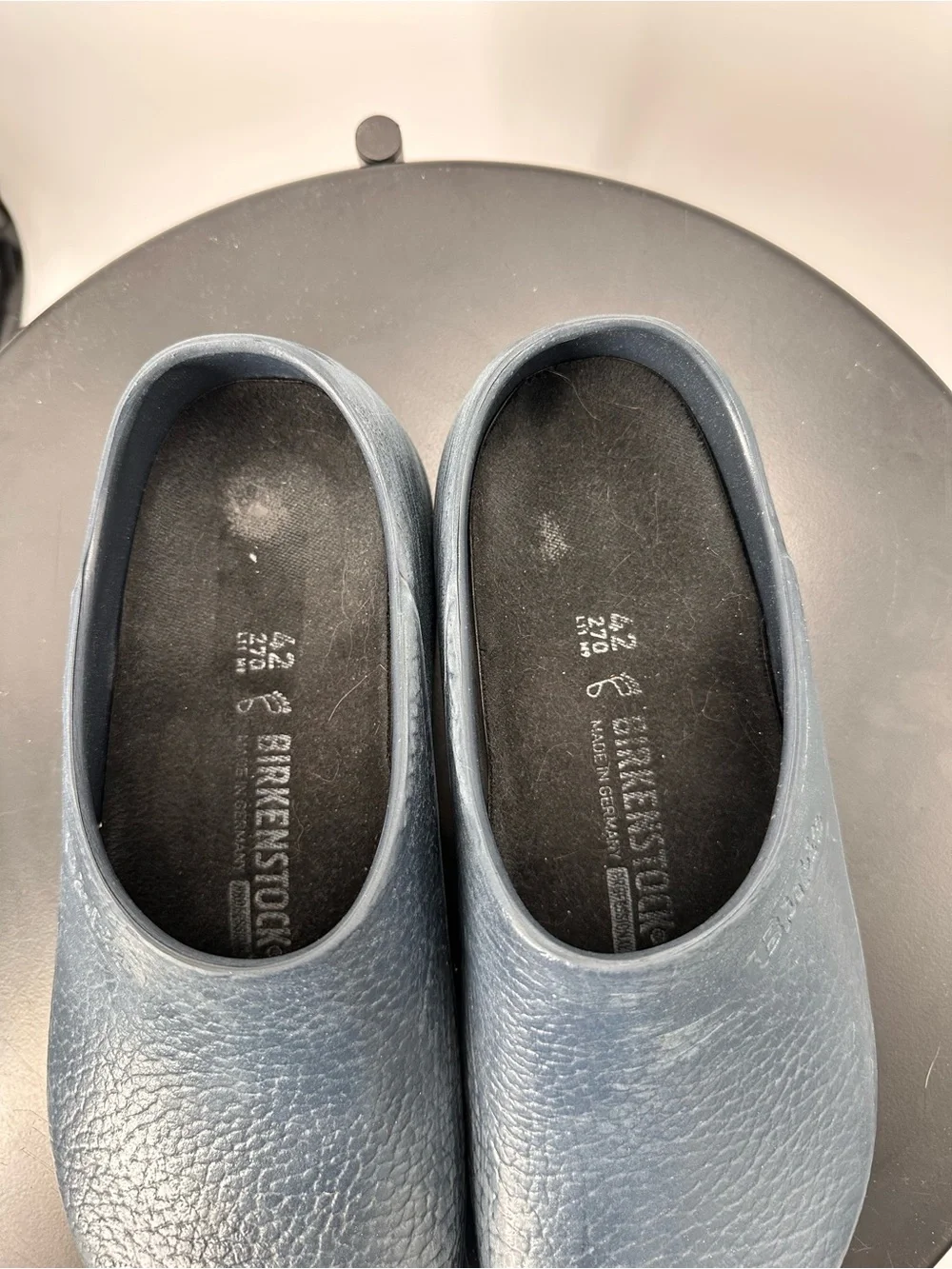 Navy Blue Professional Birkenstock Birki Clogs with Michigan Logo on Back